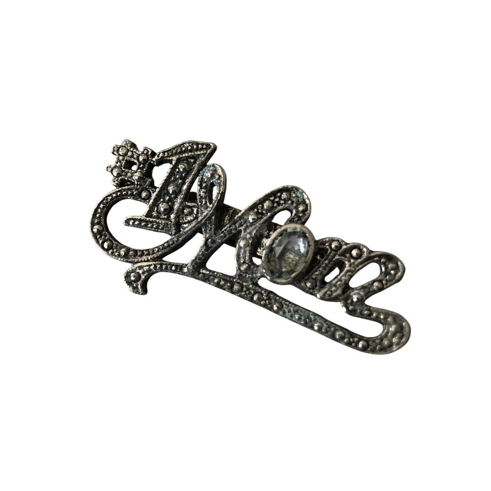 Vintage Silver Tone Number One Mom #1 Mom Brooch Pin Sparkly Stones